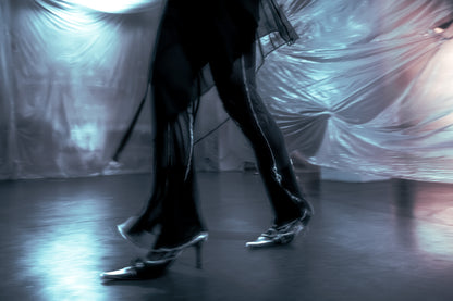 Handmade Melancholic Super Asymmetrical Midi Skirt With Cotton Underskirt and Mesh On Top