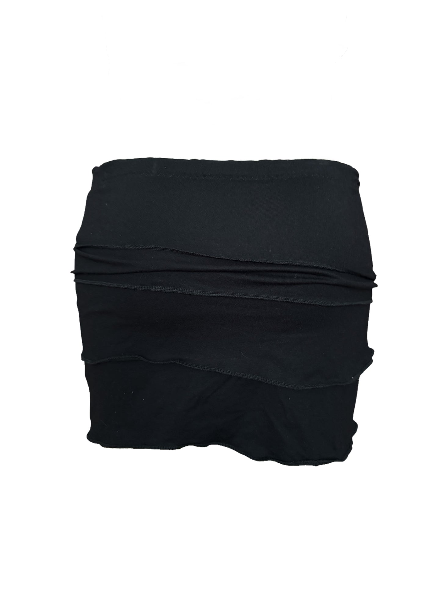 Handmade Viscose Set - Neckholder Waterfall Collar Top and Layered Miniskirt; Super Long Cords And Extra Large Eyelets - Black