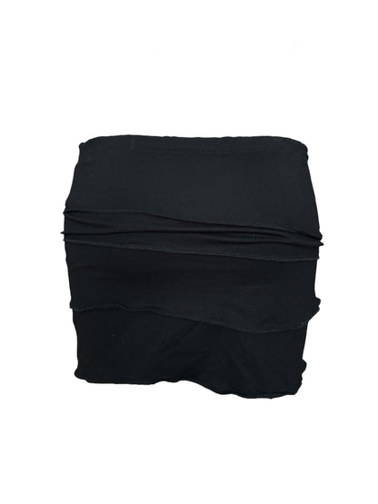 Handmade Viscose Set - Neckholder Waterfall Collar Top and Layered Miniskirt; Super Long Cords And Extra Large Eyelets - Black