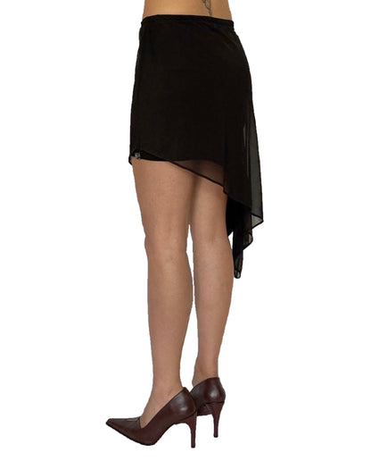 Melancholic Asymmetrical Midi Skirt With Cotton Underskirt and Mesh On Top