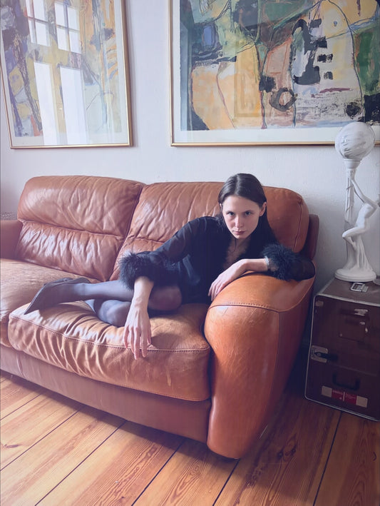 Handmade Melancholic Mesh Cardigan To Tie With Extra Long Sleeves And Feathers - Black