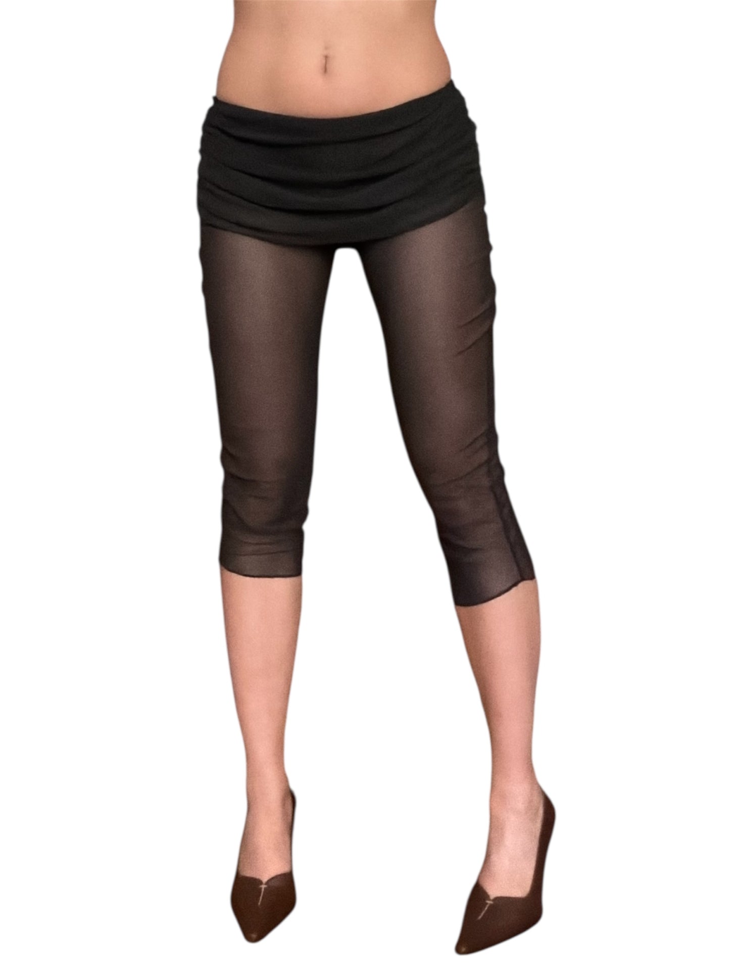 Handmade Parisian Soft Mesh Leggings With Ruffled Mini Skirt - Black