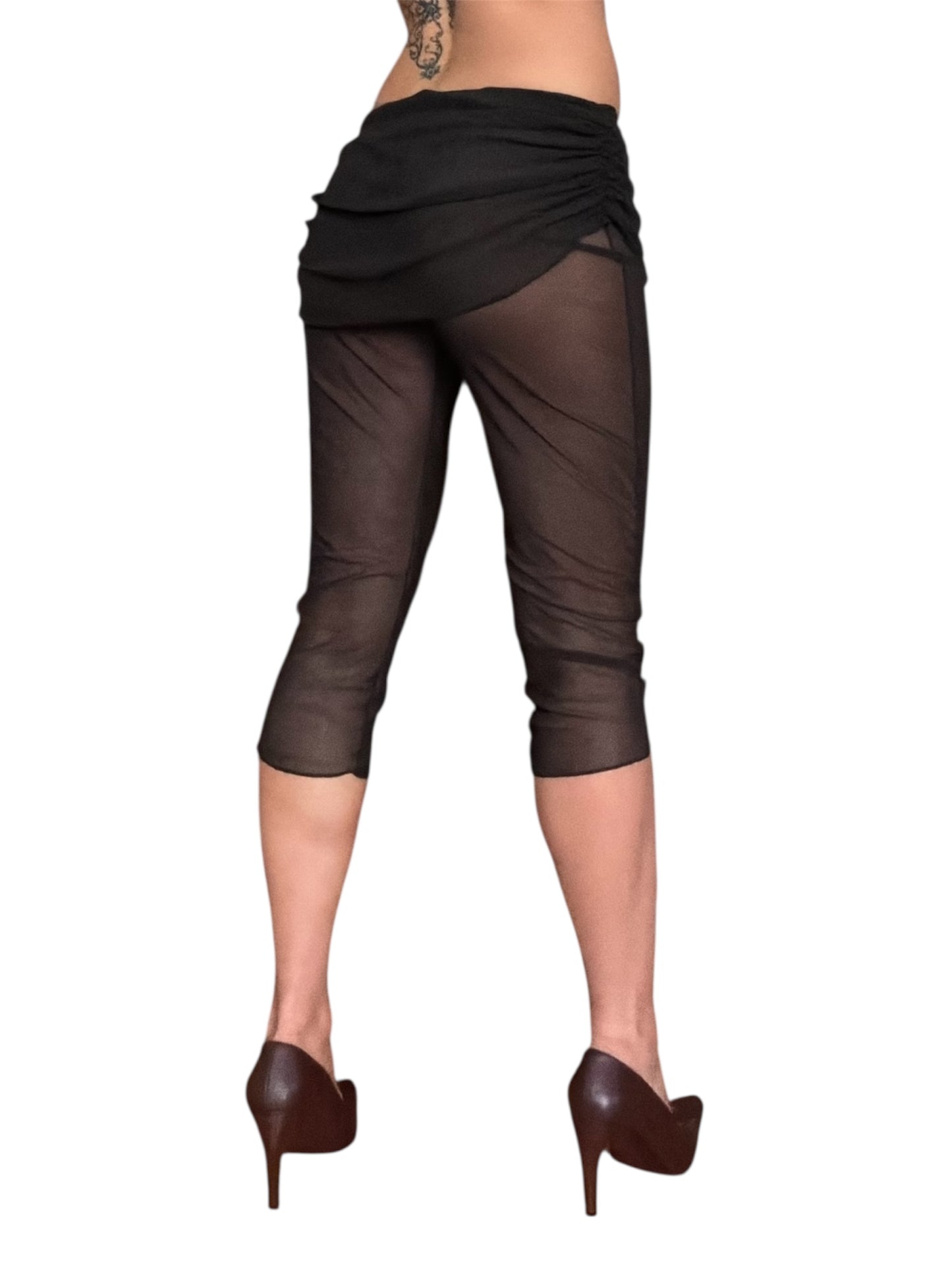 Handmade Parisian Soft Mesh Leggings With Ruffled Mini Skirt - Black