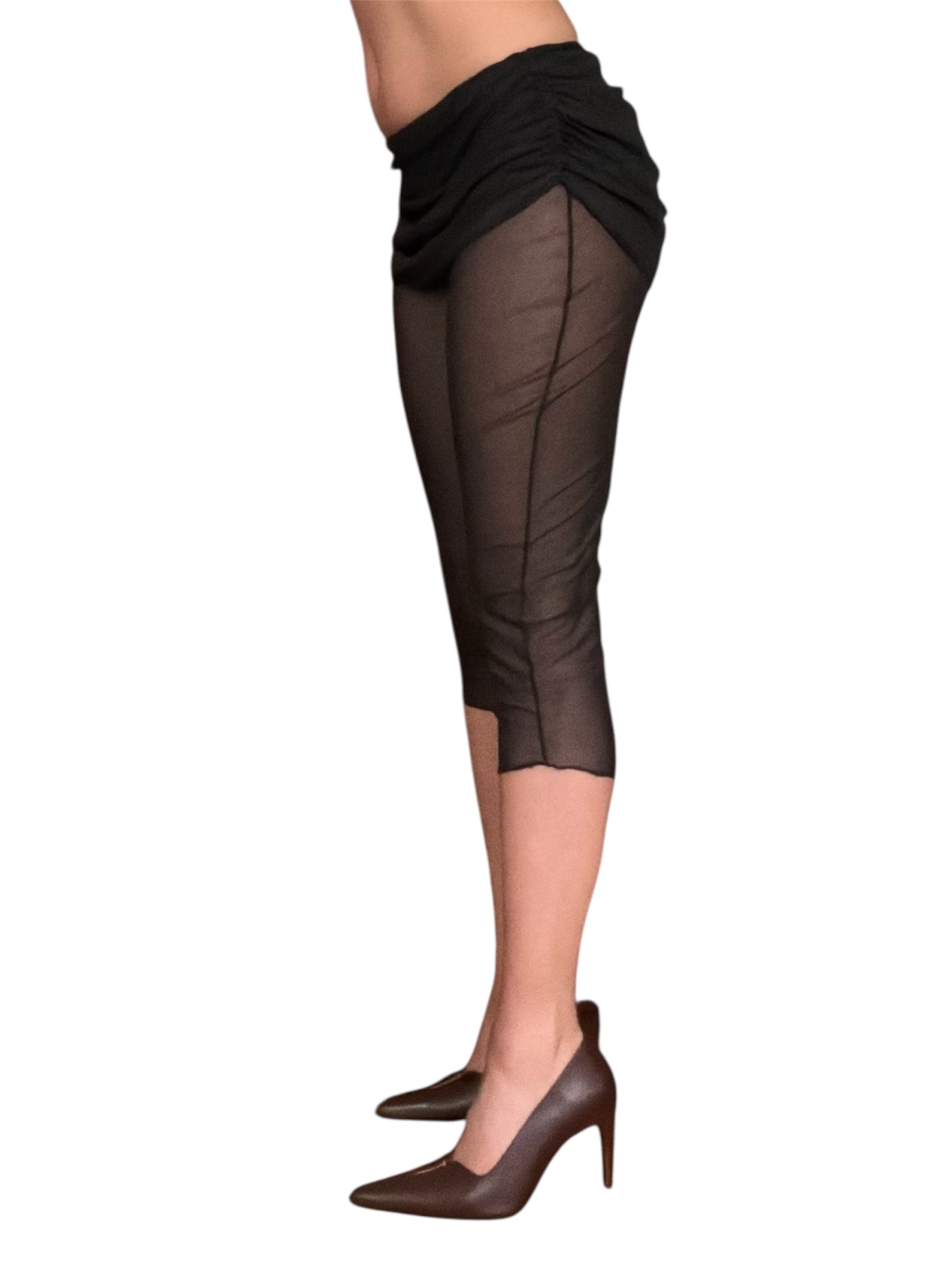 Handmade Parisian Soft Mesh Leggings With Ruffled Mini Skirt - Black
