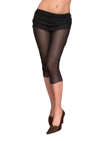 Handmade Parisian Soft Mesh Leggings With Ruffled Mini Skirt - Black