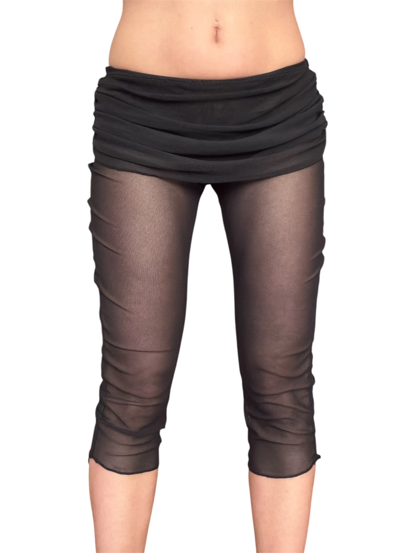 Handmade Parisian Soft Mesh Leggings With Ruffled Mini Skirt - Black