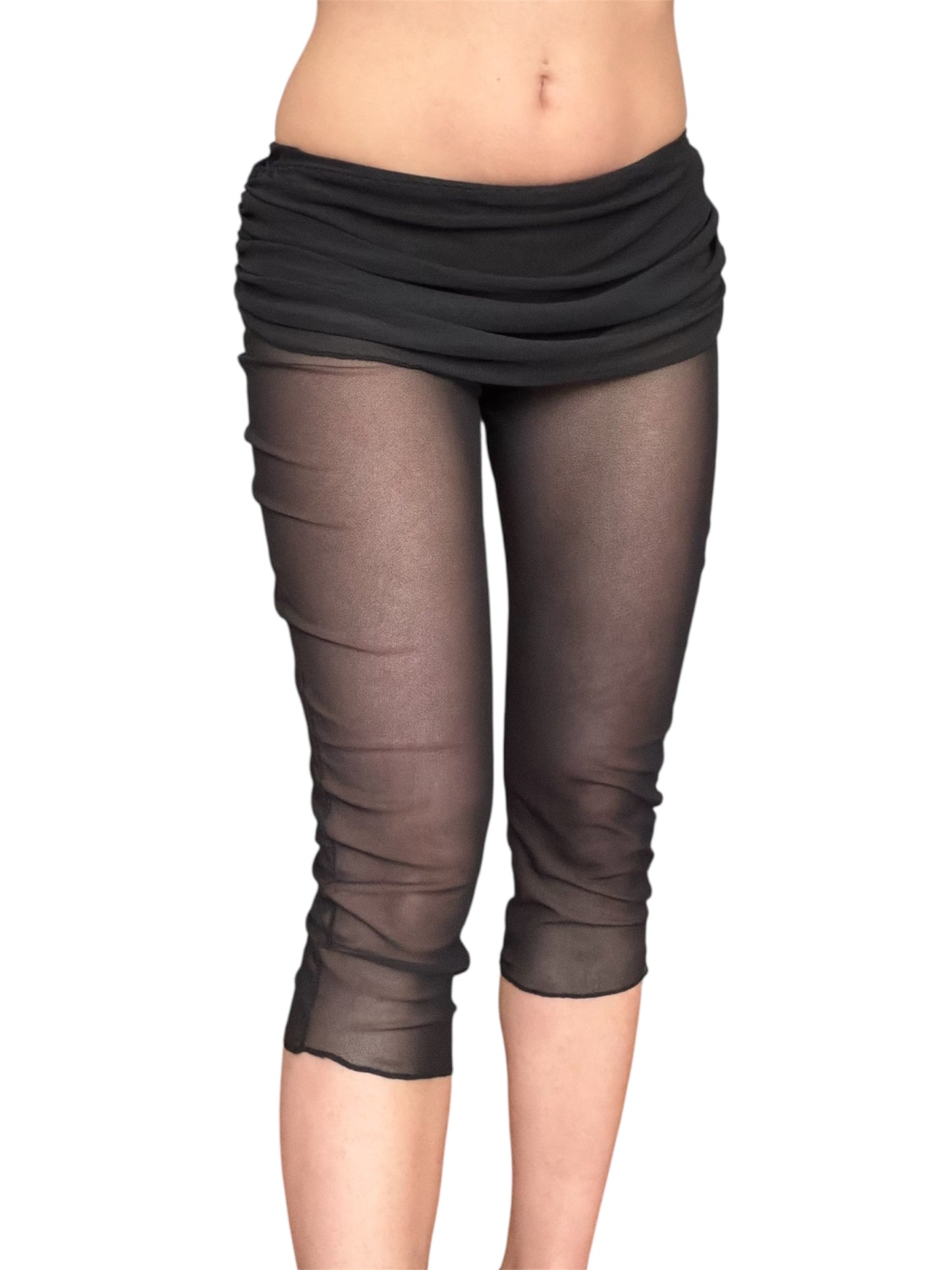 Handmade Parisian Soft Mesh Leggings With Ruffled Mini Skirt - Black