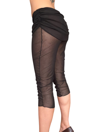 Handmade Parisian Soft Mesh Leggings With Ruffled Mini Skirt - Black