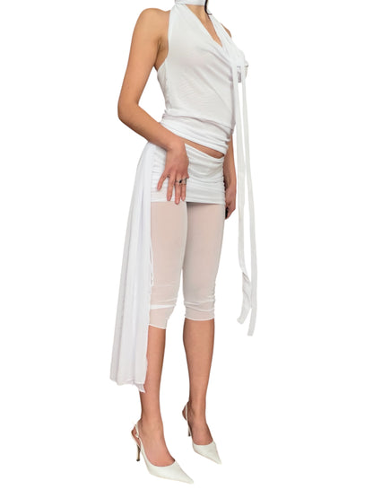 Handmade Parisian Soft Mesh Leggings With Ruffled Mini Skirt - White